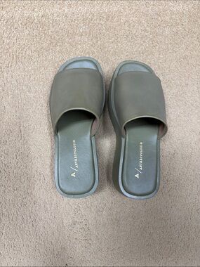 Anthropologie Moss Green Slide Sandals